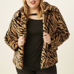 East Adeline Meg Faux-Fur Zebra-Print Jacket